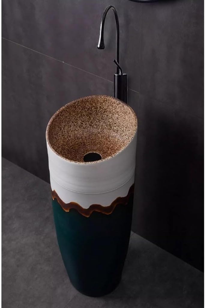 Pedestal Sinks Ceramic Basin Art Integrated Floor-Standing Small Wash Bathroom Balcony Sink (A)