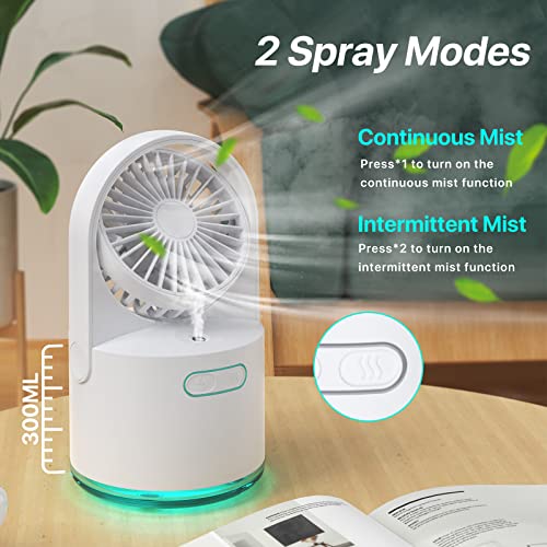 Table Misting Fan,Personal Cooling Mister Fan With 300Ml Water Tank Small Portable Handheld Fan 7 Color Nightlights,Rechargeable Desk Spray Mist Fan With 3 Speed Wind For Home Office Outdoors Camping #TOP1