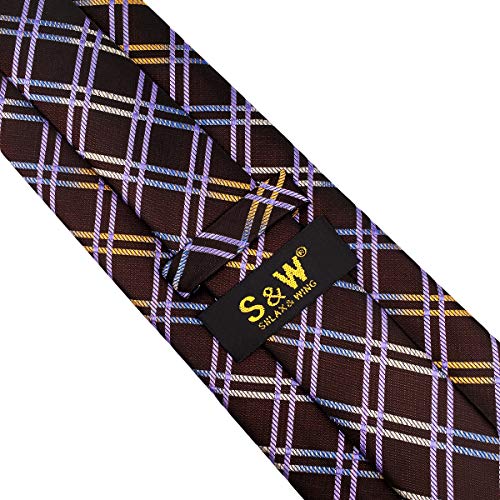 S&W SHLAX&WING Gravata quadriculada masculina de seda multicolorida marrom