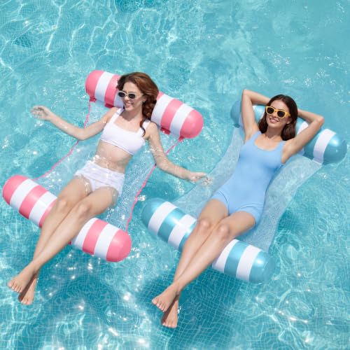 SLOOSH 2 Packs Strip Type Hammock Pool Floats Adults 4-in-1 Multi-Purpose Inflatable Pool Floats PVC Water Hammock Lounge Floaties