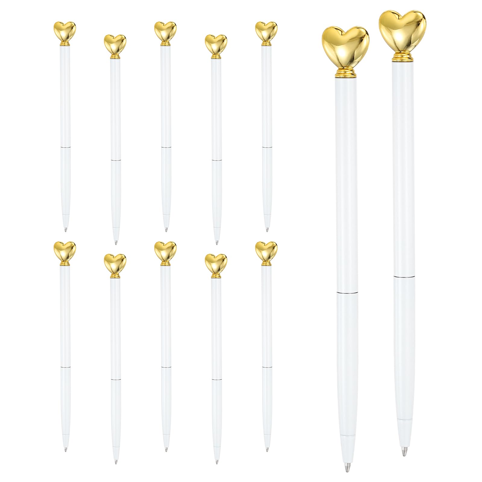 PATIKIL Heart Pens 1.0 mm Black Ink, 12 Pcs Metal Cute Pens Heart Ballpoint Retractable for Women Wedding Office Party Bridal Engagement Gifts Valentine's Day, White/Gold — image 1