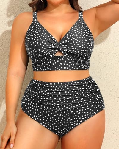 Image of Daci Plus Size Two Piece Swimsuits - Women High Waisted Bikini Tummy Control Bathing Suits Knot Twist Swimwear 2025