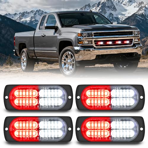 Image of Nilight 4PCS 24LED Red White Strobe Light 12V /24V Grille Surface Mount | Hazard Safety Warning Light with Sync Feature for Car Truck Camper Side Marker Aluminum Alloy Base Emergency Lights