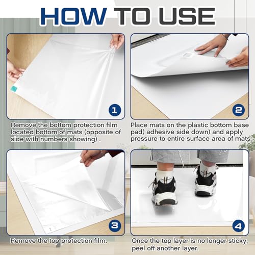 Image of Nuanchu Adhesive Mat Pad Include 1 Sticky Non Slip Base Pad 2 Tacky Dust Mats Construction of 30 (60 Sheets Total) for Clean Room Science Lab Matting Hospital(24x36 Inches,White,60 Sheets)