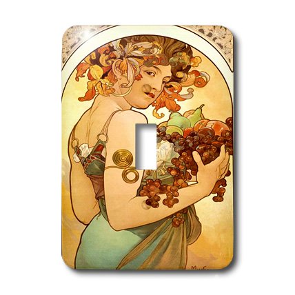 Interrupteur simple à bascule Fruit Alphonse Mucha pour salon rétro 3dRose