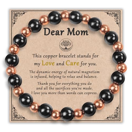PEALICIOUS Copper Bracelet for Mom 8MM Copper Jewelry as Elderly Mom Gift with 3800 Gauss Magnets Cooper Magnetic Bracelets for Women as Mother Birthday Gifts for Balance Power