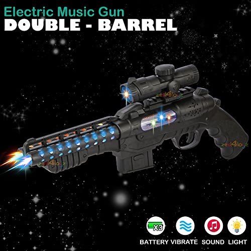 Image of Zest 4 Toyz Light and Sound Musical Double Barrel Pistol Gun Toy With Vibration, Laser, and Shot for Boys - Black