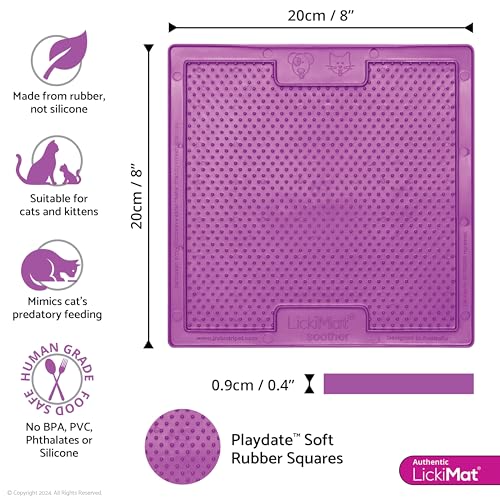 Image of LickiMat Classic Soother, Cat Slow Feeder Lick Mat, Boredom Anxiety Reducer; Perfect for Food, Treats, Yogurt, or Peanut Butter. Fun Alternative to a Slow Feed Cat Bowl or Dish, Purple