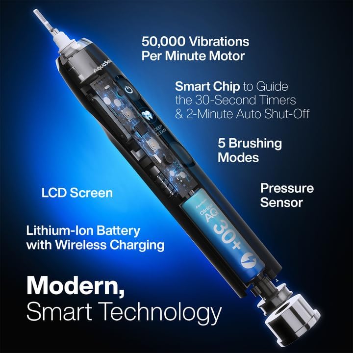 Aquasonic Clinical AQ Ultra-Whitening Smart Toothbrush with Pressure Sensor, LCD Screen & Battery Level Indicator - 2 Brush Heads & Hard Sell Travel Case - Image 2