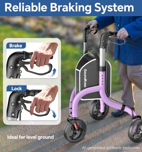 Image of soundfuse Lightweight 3 Wheel Walkers for Seniors, Foldable Aluminum Frame