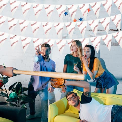 Image of Jetec 5 Pcs 49 Ft Baseball Party Decorations Pennant Banner Pre-Assembled Sport Triangle Flag Bunting Garland for Baseball Birthday Party Supplies Sport Theme Decorations