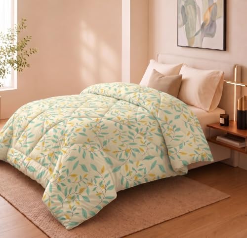 Image of HOMEKART 220 GSM Reversible Microfiber AC Comforter /Duvets for Mild Winter | All Season King Size 3 Layered Quilted Blanket for Double Bed (220 cm x 240 cm,Leaf Printe