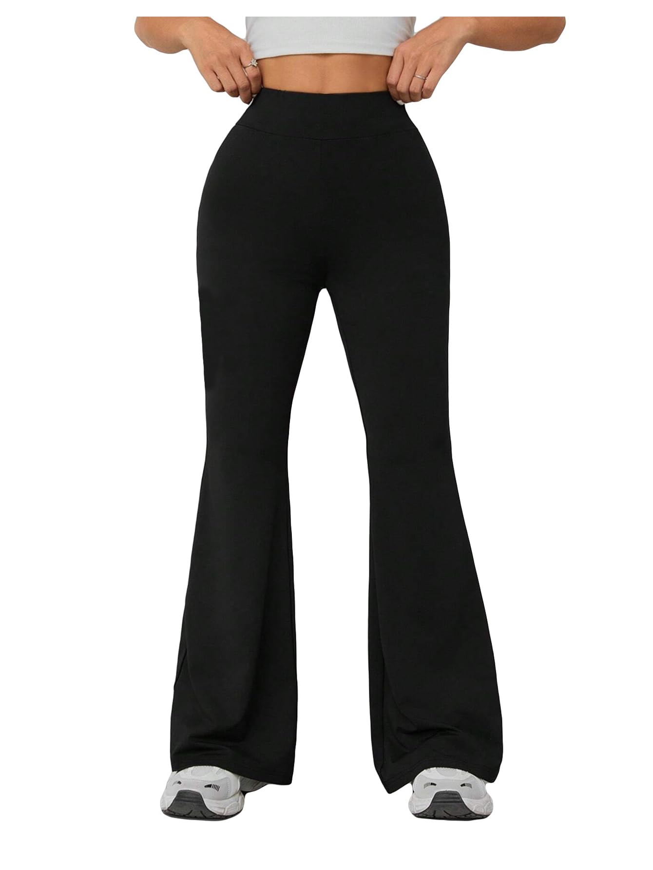 SweatyRocks Womens Solid Color Elastic High Waist Trousers Flared Leg Skinny Pants