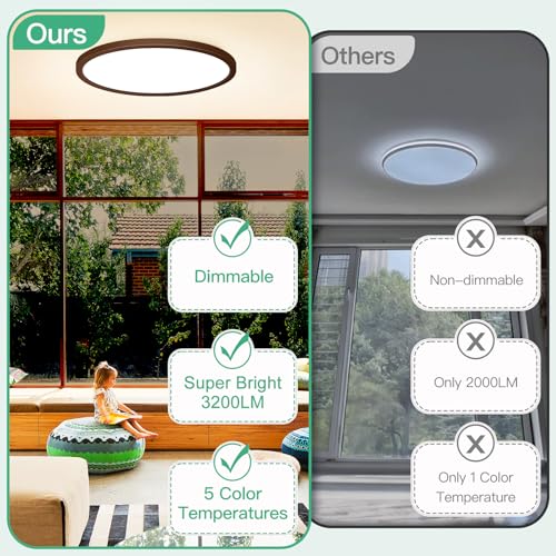 Image of Brightever LED Flush Mount Ceiling Light Fixture Oil Rubbed Bronze, 24W 3200LM 5CCT Dimmable LED Ceiling Light, 2700K /3000K /4000K /5000K /6500K, 12 Inch Ceiling Lamp for Bedroom, Dining Room, 1 Pack