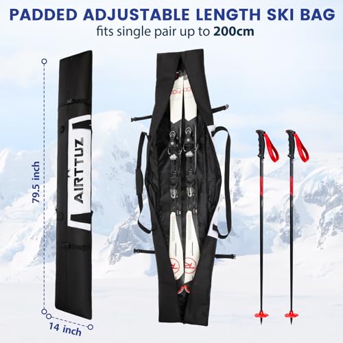 AIRTTUZ Ski Bag and Boot Bag Combo, Water-Resistant Ski Boot Travel Bag Fit Skis Up to 200 cm & Boots Size 13 With 5mm Foam Ski Gear Bag. (blk/white) - Thumbnail 4