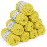 Coopay Ovillo de lana para ganchillo, 100 % algodón para tejer, 10 x 50 g, hilo suave de algodón para ganchillo, lana de bebé, hilo de algodón para suéteres, calcetines, mantas de bebé, yema de huevo