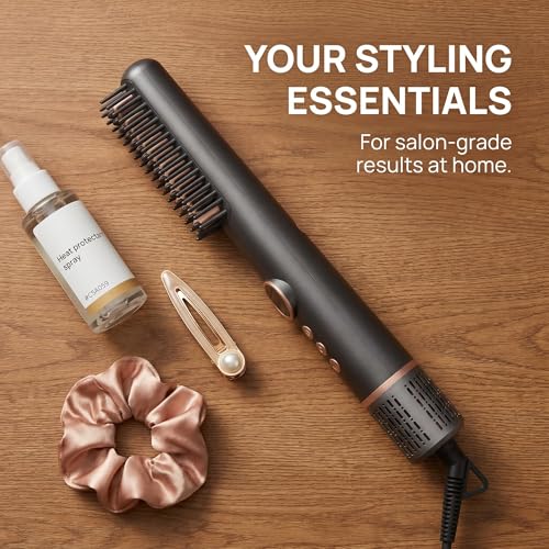 Cepillo alisador profesional iónico con aire caliente - Alisador para cabello de calentamiento rápido con función de aire frío, enchufe UE, pantalla LCD y protección contra quemaduras - Negro miniatura 5
