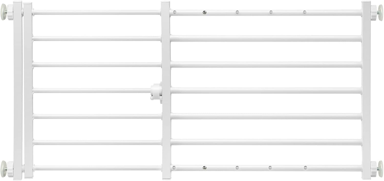 Malier Metal Dog Gate with Door, 26"-43" Width Expandable Dog Gate Short Pet Gate for Stairs and Doorways, Pressure Mount Easily Step Over Indoor Dog Gates Puppy Gates for Small Dogs Puppy M (13.8'' H) White