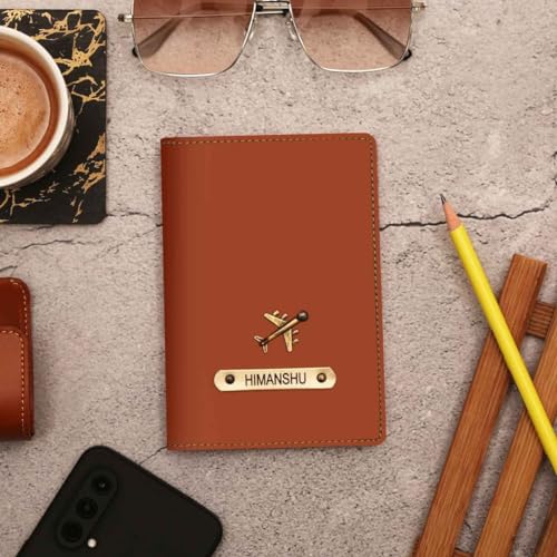 Image of Personalized Passport Cover with Name & Charm, Tan Travel Passport Holder for Men & Women, Premium Leatherette Case for Documents & Cards (Tan)