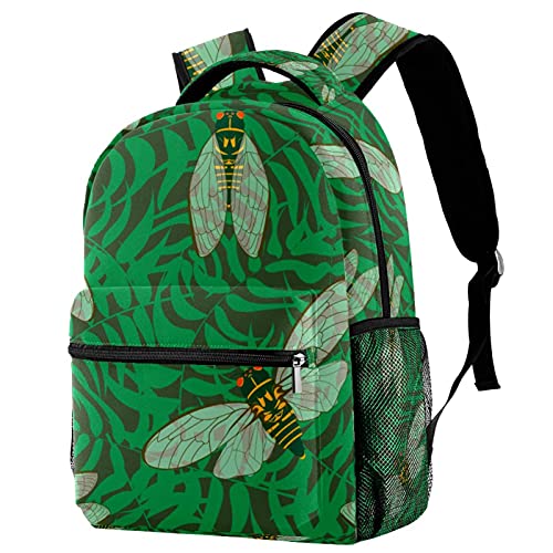 Sac à dos campus motif cigale et feuilles vertes parfait pour les sorties des jeunes