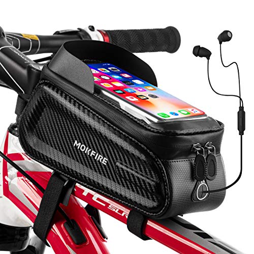 MOKFIRE Bike Phone Bag Waterproof Bike Pouch Bicycle Front Frame Bag Top Tube Bag Bike Accessories Bike Phone Mount Cell Phone Holder Phone Case Compatible with iPhone 11 Pro Max 7/8 Plus Below 6.5â€