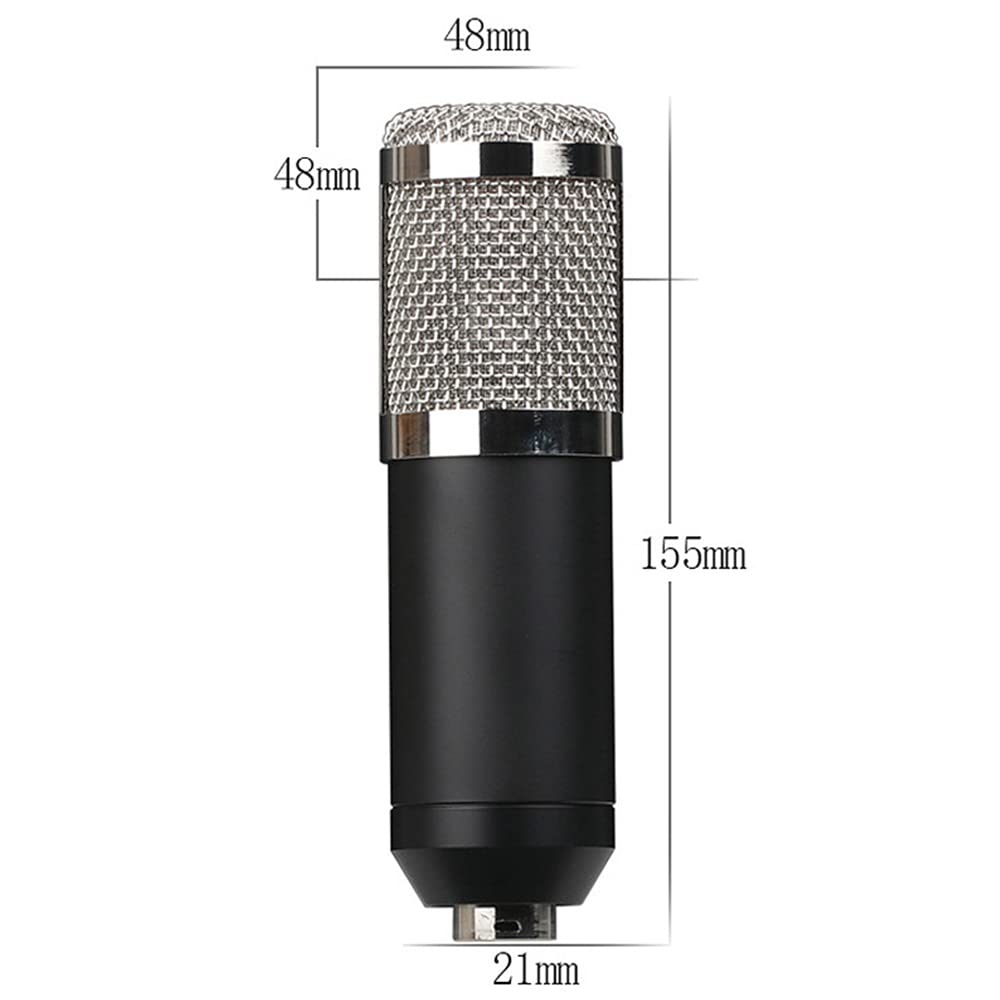 Kondensatormikrofon-Kit BM-800 Mikrofon-Set mit verstellbarem Mikrofon-Aufhängung, Scherenarm, Metallstoßhalterung und doppellagigem Pop-Filter für Studioaufnahmen, Rundfunk (Schwarz + Silber)