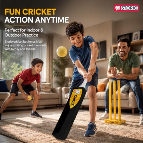 Image of Storio Full Size Cricket Bat, HDPE Plastic Construction, Lightweight Design with Vibration Control, Shock Absorption, Practice Bat for All Skill Levels