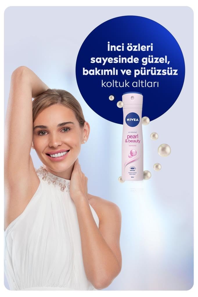 NIVEA Kadın Sprey Deodorant Pearl&Beauty, Ter ve Ter Kokusuna Karşı 48 Saat Anti-perspirant Koruma 150ml x 2 Adet, Pürüzsüz Koltuk Altı, Avantajlı Paket