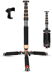 Koolehaoda Monopé de alumínio para câmera com base de tripé de metal. 6 seções 46-177 cm ajustável, diâmetro da perna Φ28 mm, até 6 kg