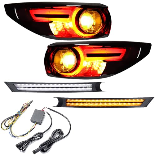 Left Right LED+Halogen Tail Lamps KB8A51160F KB8A51150F + 2X Front LED DRL Sequential Turn Signal Daytime Running Lights KB8A50C21E KB8A50C11E Compatible for 2017-2021 Mazda CX5 CX-5 w/o Fog Light