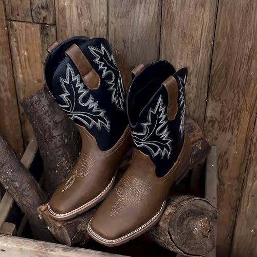 Image of Lumeheel Cowboy Boots for Men - Western Men's Boots with Classic Embroidered, Slip on Square Toe Boots, Slip Resistant Country Boots Chunky Heel Ankle, Durable Short Boots for Spring Fall