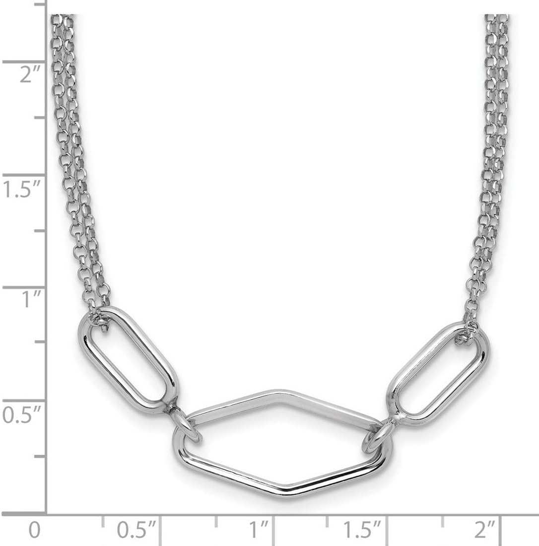 JewelryWeb 925 Sterling Silver Rhodium Plat Polish Diamond-cut Fancy 2-strand With 2 Inch Extension Necklace 16 Inch Strand Necklace for Women