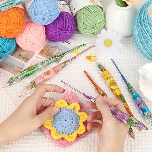 Image of Coopay Crochet Hooks, 5.5mm Ergonomic Crochet Hook with Floral Plastic Grips, Stylish and Unique, Ideal for Crocheting Blankets, Dolls, Shawls, Hats, Scarves (I-5.5mm)