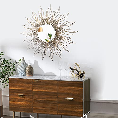 Meida Glam Metal Sunburst Decorative Wall Mirror 27 Inches, Gold Wall Decor With Eye-Catching Design For Living Room, Kitchen, Bathroom Mirror Home Decor (Sunburst) #TOP7