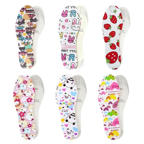 6 Pairs Memory Sponge Insoles for Kids - Washable Breathable Latex Shoe...