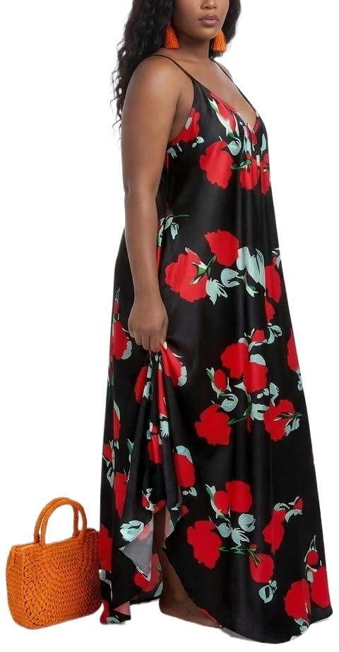 Image of Women's Casual Summer Maxi Dresses Sleeveless Adjustable Spaghetti Strap Loose Plus Size Dresses