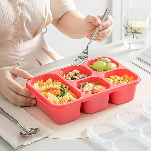 4 Pack Lunch Bento box, Five Compartment Individually Sealed Snack Box, Plastic Compartment Lunch Box with Transparent Lid, Reusable Prevent Cross Flavoring and Microwaveable(Pink/Blue/Purple/Green) - Image 3