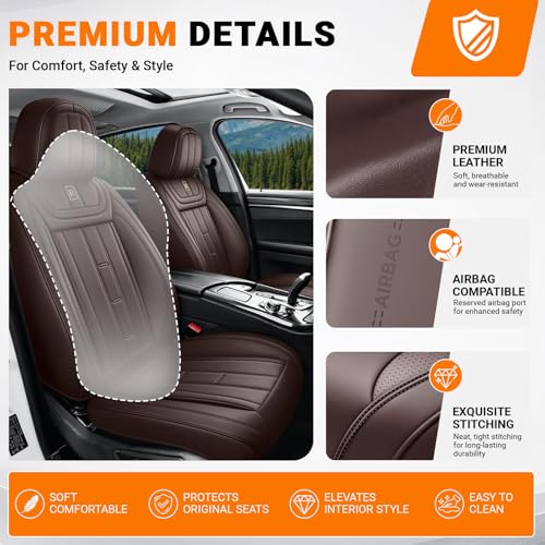 Image of Car Seat Cover for Chevrolet Trax Seat Covers 2015-2025, Nappa Leather Waterproof Seat Covers for Cars, Airbag Compatible, Automotive Car Seat Covers Full Set(5 Seats /Coffee)