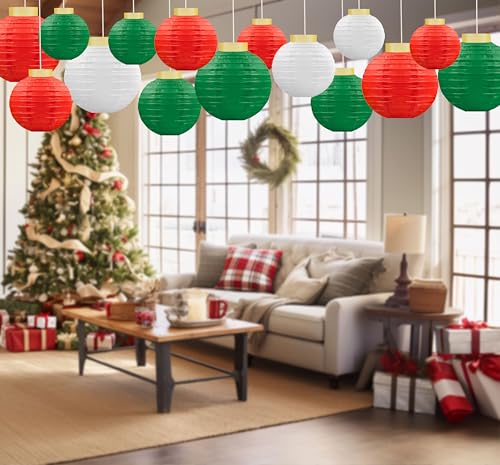 Image of 15Pcs Christmas Hanging Paper Lanterns Party Decorations Indoor - Xmas Ornaments Decor for Winter, Birthday Party Ceiling Supplies