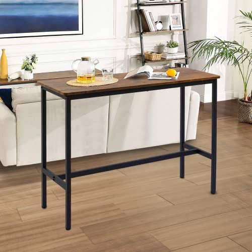 445-Bar-TablePub-Table-with-Adjustable-Feet-Floor-Protector-Narrow-Rectangular-Bar-Table-Kitchen-Counter-Table-High-Top-TableSofa-Table-with-Black-Metal-LegsRustic-Brown 445 Bar TablePub Table with Adjustable Feet Floor Protector Narrow Rectangular Bar Table Kitchen Counter Table High Top TableSofa Table with Black Metal LegsRustic Brown