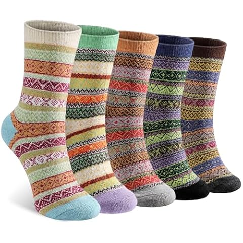 Tavaleu Wool Socks for Women - 5 Pairs Womens Wool Socks Winter Socks Warm Knit Wool Soft Vintage Casual Crew Socks Cover