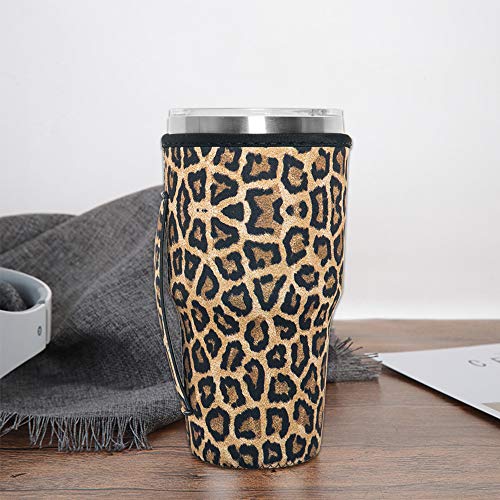 HaiMay 2 Pieces Reusable Iced Coffee Cup Sleeve Neoprene Insulated Sleeves Cup Cover Holder Ideal for 30oz-32oz Tumbler Cup,Trenta Starbucks,Large Dunkin Donuts, Leopard Style - Thumbnail 5