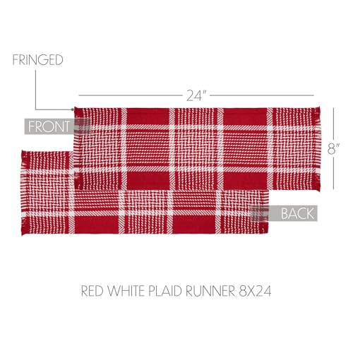VHC-Brands-Farmhouse-Christmas-Decorations-Eston-Red-White-Plaid-Runner-Fringed-8×24 VHC Brands Farmhouse Christmas Decorations Eston Red White Plaid Runner Fringed 8×24