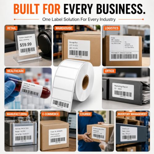 Image of Shreyans Direct Thermal Labels (Pack of 10, 38mm x 25mm - 500 Labels /Roll) - Non Tearable, Scratch Free, Water Proof & Non Fade Stickers with Permanent Marking - 9000 Labels
