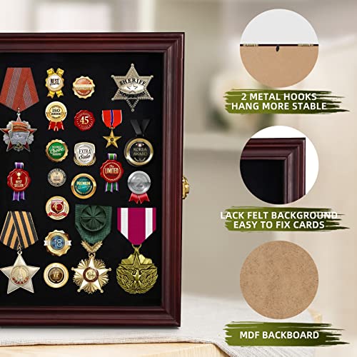 Image of Pine Pin Display Case, 11 inchx15 inch Non-Dust Pin Collection Display Shadow Box with High Transparency UV Protection Acrylic Glass Door for Jewelry Pins, Military Badges, Medals, Red Finish