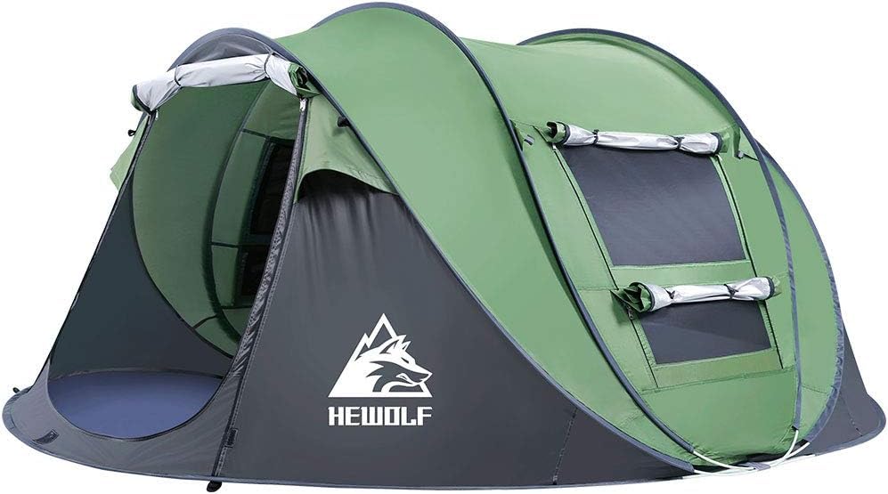 HEWOLF Tienda de campaña desplegable para 2 – 3 personas, tienda de campaña con toldo, para 4 estaciones, ligera, grande, tienda familiar, tienda de pesca, tienda de segundos, protección solar para exteriores, camping, festivales, pesca