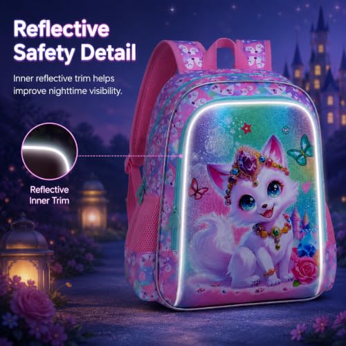 Image of 3Pcs Fox Backpack for Girls, 16 inch Kids Bookbag with Lunch Box，School Backpacks for Elementary Preschool Kindergarten (Pink)