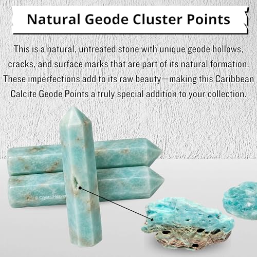 Image of Caribbean Calcite Crystal Pencil Points Set of 3, Certified Original Healing Crystals for Grid - Healing Crystals and Stones Metaphysical Energy Tool for Meditation and Chakra - Crystal Gifts for All
