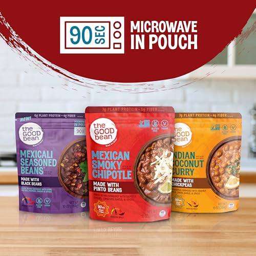 Image of The Good Bean Heat and Eat Pouch - Mexican Smoky Chipotle - (4 Pack) 10 oz Pouch - Simmered Pinto Beans with Chipotle Chilies - Pre-Cooked Beans with Good Source of Plant Protein and Fiber