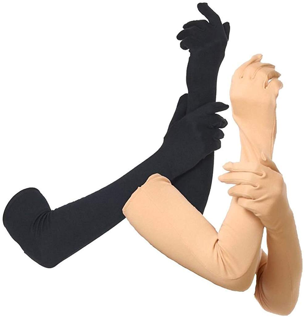 Women's Cotton Full Hand Biking & Driving Dust & Sun Protection Gloves for Women Free Size Pack of 2 Pair - (Black & Beige)